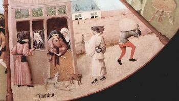 Иероним Босх - Стол со сценами, изображающими семь смертных грехов и "четыре последние вещи", Семь смертных грехов. Деталь: Зависть