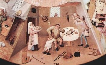Иероним Босх - Стол со сценами, изображающими семь смертных грехов и "четыре последние вещи", Семь смертных грехов. Деталь: Невоздержанность