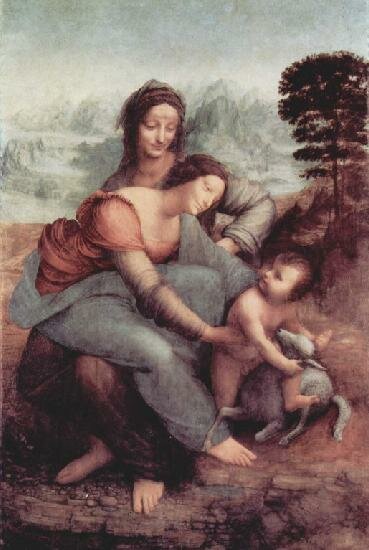 Леонардо да Винчи. Анна, Мария и младенец Иисус. Около 1510 гг. Лувр